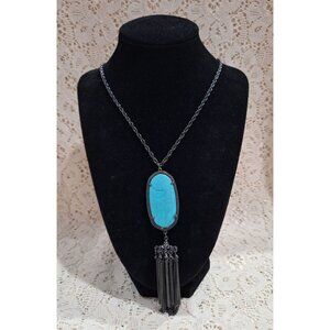 EUC Kendra Scott Rayne Long Pendant Necklace With Turquoise Stone & Tassel